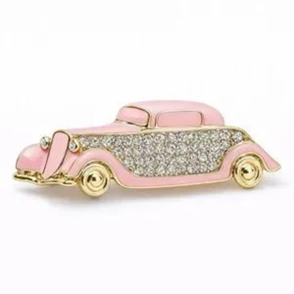 ?? Elegant Pink and Gold Vintage Car Brooch ??